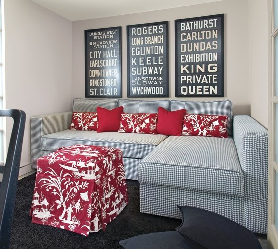 Sedacia súprava v tvare písmena L-sedacia súprava-červené vankúše-obrázky na stenu Sedacia súprava rohová sedacia súprava-obrázky s červeným vankúšom na stenu