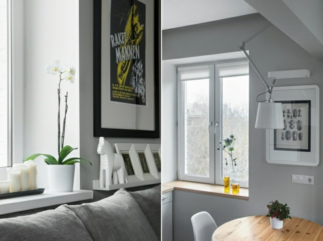 žijúci purista, jednoduchá farebná schéma, malý byt jednoduchá farebná schéma na vizuálne zväčšenie malého bytu