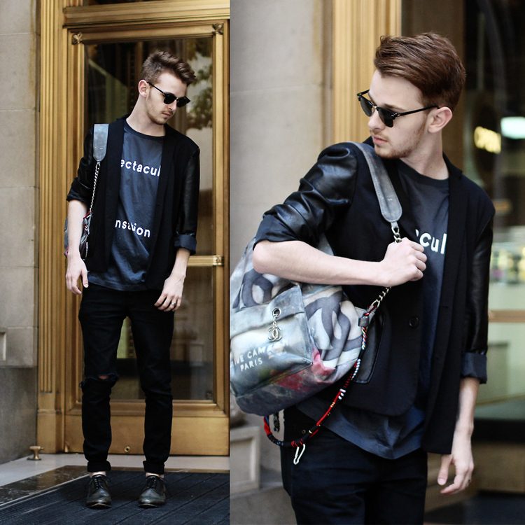 malý-ruksak-kabelka-outfit-chanel-muž-tkanina