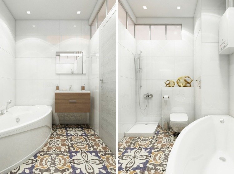 prízvuk s malou kúpeľňou so vzorom podlahy a dlaždíc