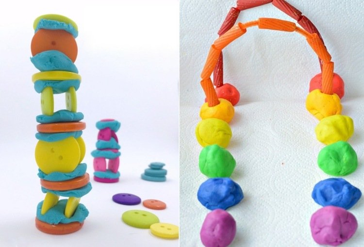 Vežový hnet s deťmi z gombíkov a dúhy s čističmi cestovín a potrubí