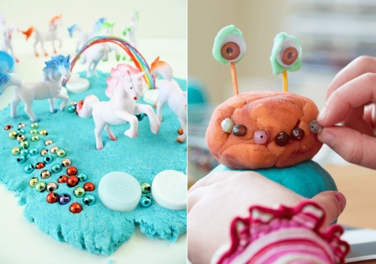 Remeselné nápady na miesenie s deťmi - krajina s jednorožcami a príšerami