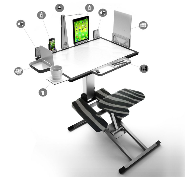 LED lampa a držiak na smartphone sú len niektoré z doplnkov Kolenná stolička s dizajnom stola-ortopedická-šetriaca priestor