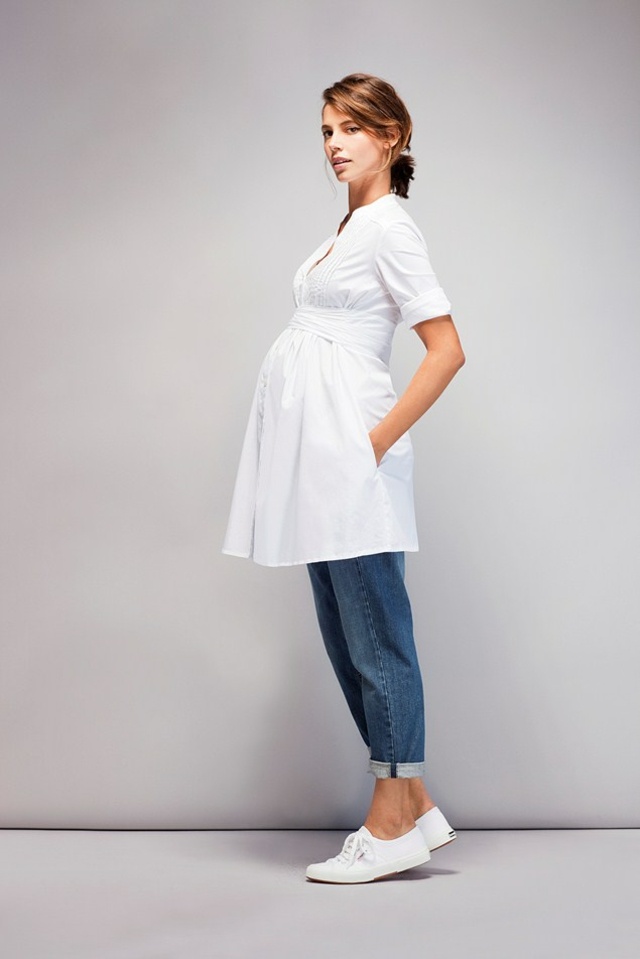 rifle tehotenské oblečenie tunika biela blúzka móda