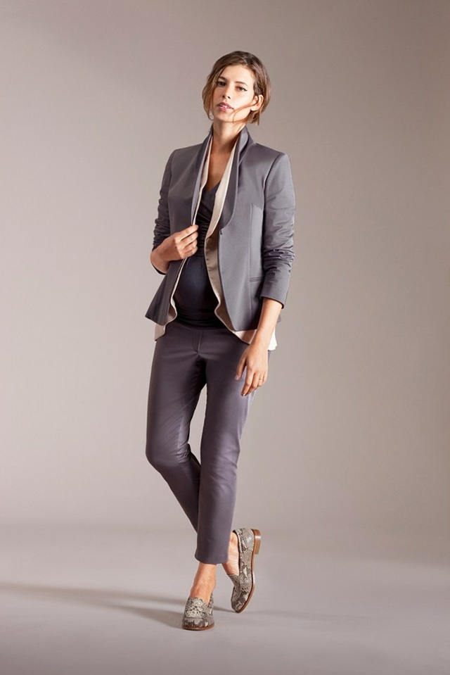 blejzerové nohavice sivé kancelárske oblečenie tehotenské oblečenie