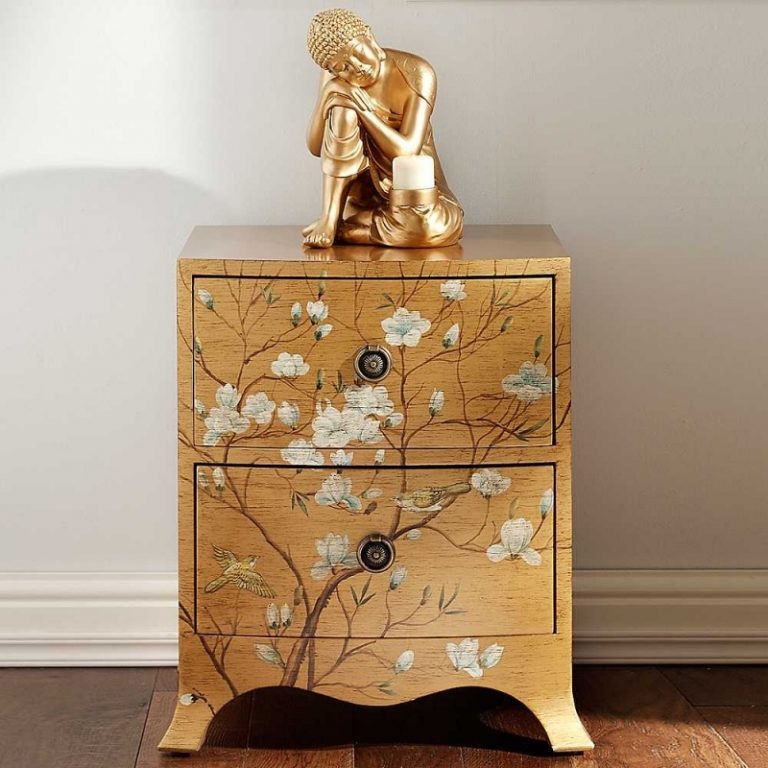 Komoda zdobená technikou decoupage Technika dresser-shabby-chic-kvetinový motív-obrúsok