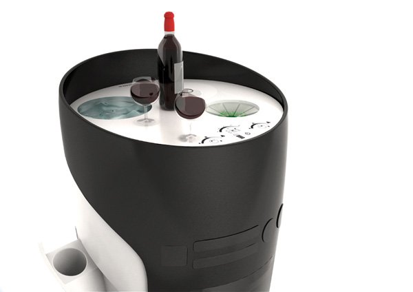 inovatívna mini kuchyňa kompaktná okrúhla čierna a biela Kompaktná koncepcia mini kuchyne, okrúhla, čierna a biela