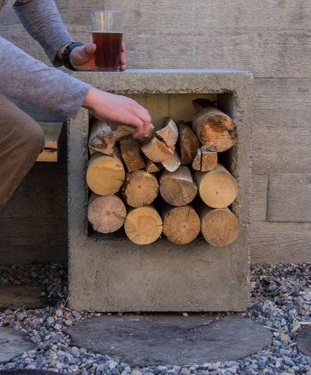 záhradný dizajn-betónová polica-vonkajší-otvorený krb záhradný dizajn-betónový policový integrovaný otvorený krb na skladovanie paliva