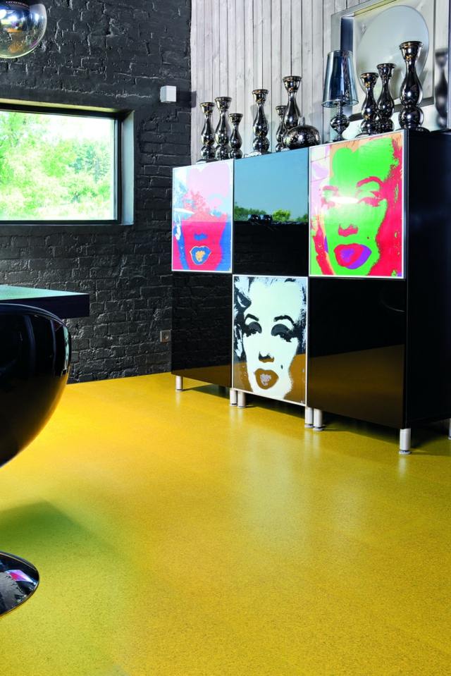 Korková podlaha žltá farba nápady moderný komoda nápady na žlté farby moderný dizajn komody