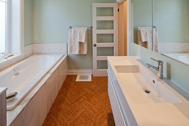 Obývacia izba Korková podlaha nápady materiál nenáročný na starostlivosť Korkové dlážkové umývadlo do vane z nepremokavého materiálu