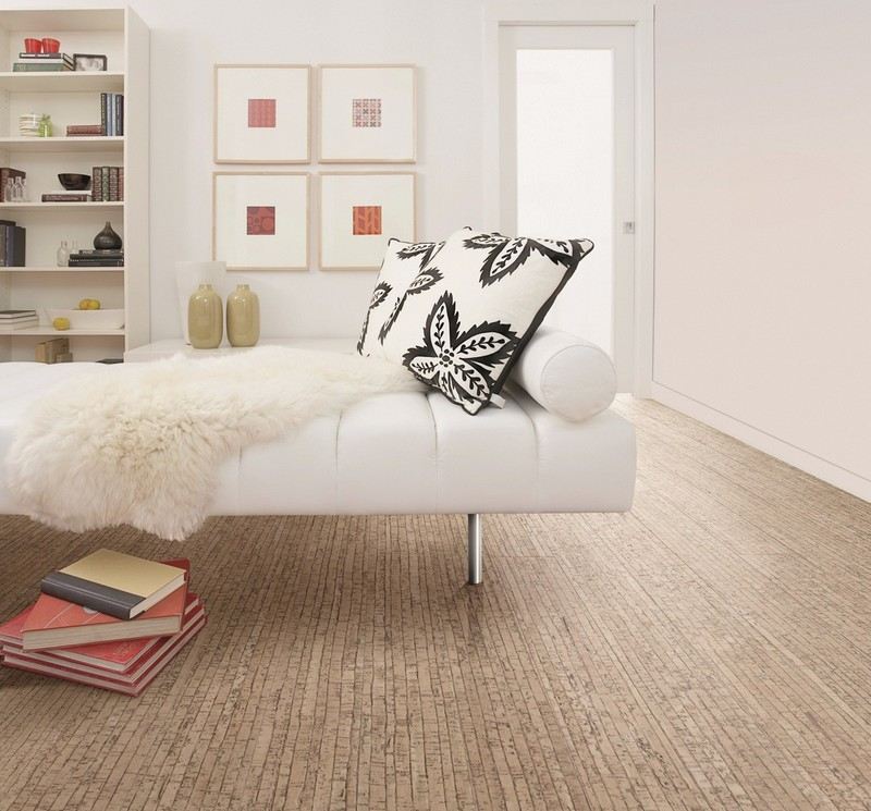 Pokladanie korkovej podlahy obývačka Nápady na bývanie denná posteľ škandinávsky šik