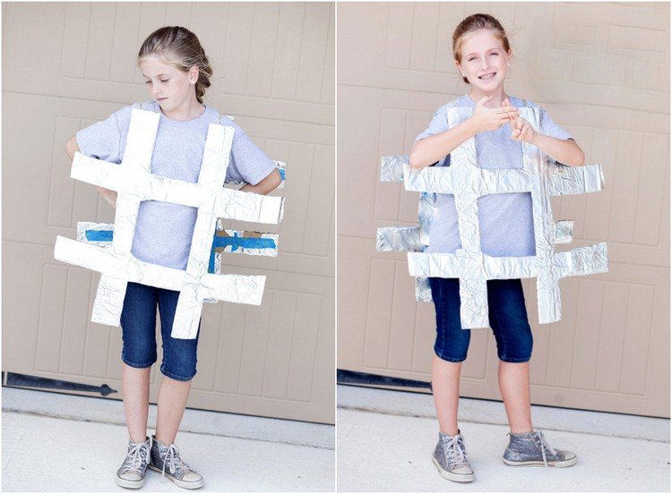 diy hashtag kostým vyrobený z hliníkovej fólie originálny nápad