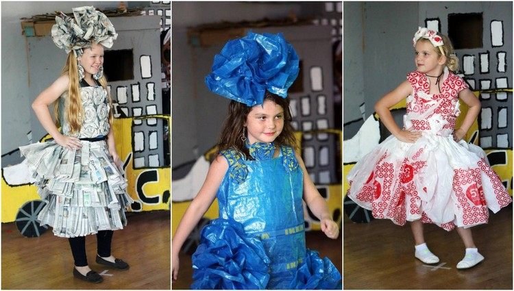 výroba kostýmov z odpadkov nápady oblečenie plastové vrecká noviny