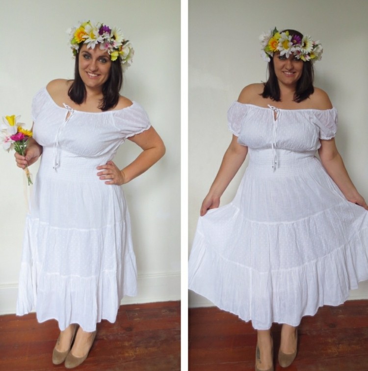 lesná víla kostým kvetinový veniec šaty biele kostýmy xxl karneval halloween