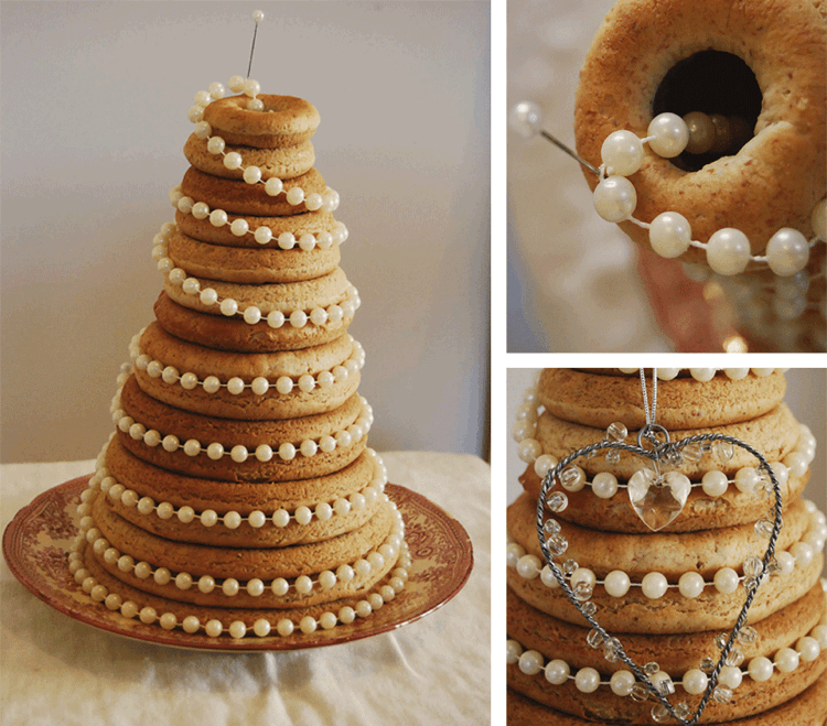 Cukrové perly Kransekake zdobia svadbu