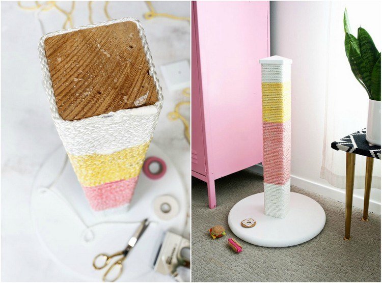 škrabací nábytok pre mačky stavajte si sami škrabadlo v pastelových farbách