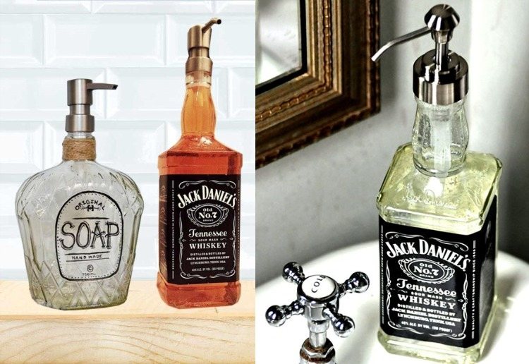 Dávkovač mydla na dekoráciu bytov-nápady-urob si sám-malá-peniaze-fľaša-mydlo