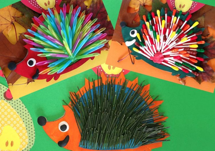 Hnetenie s deťmi na jeseň - ježkovia so slamkami, vatovými tampónmi a ihličím