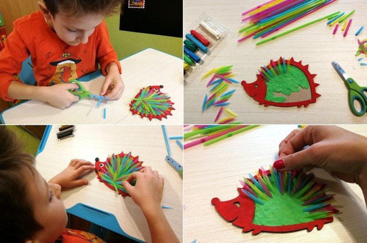 Remeselná výroba so slamkami pre jesenného ježka