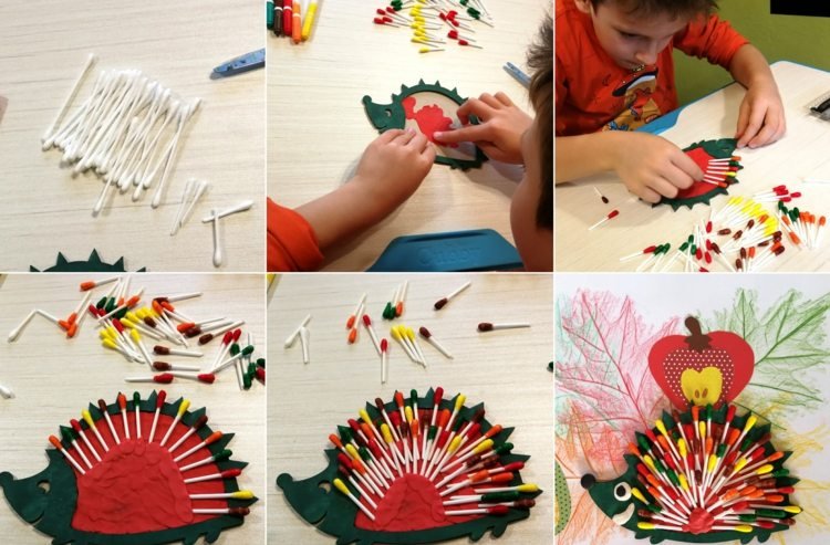 Pokyny pre ručné práce ako návrh pre ježkov s farebnými ušnými tyčinkami