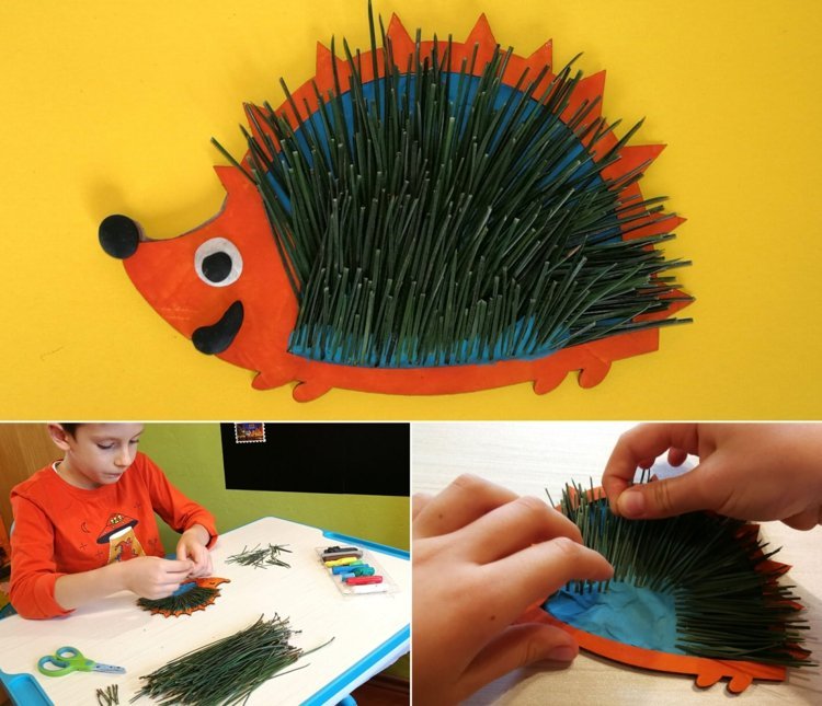 Ježkovia z dreva alebo na papieri s plastelínou a pravým alebo umelým ihličím