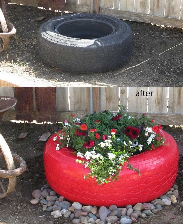 Deco-garden-nápady-lacné-pneumatiky-auta-kvetinové záhony