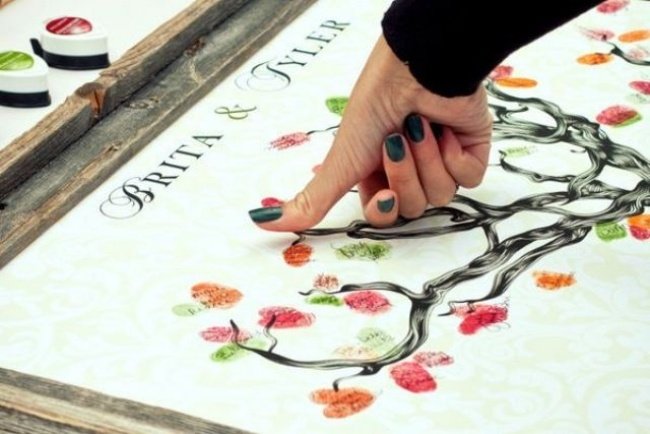 návštevná kniha-nápady-svadobná-pečiatka-strom-farebné-atramentové podložky