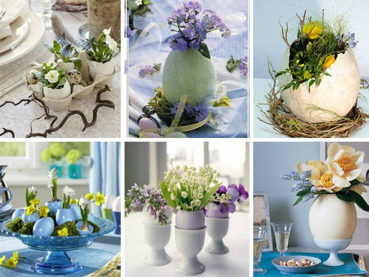 Veľkonočné nápady na dekoráciu vázy-vaječné škrupiny-malé-kvetinové kytice