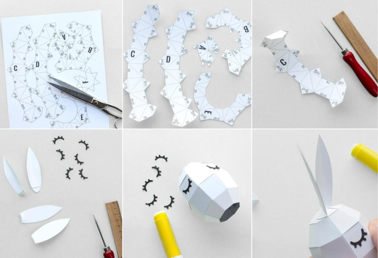 Ručné pokyny pre abstraktné 3D vajíčko alebo veľkonočný zajačik so šablónou