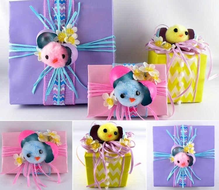 Vyrobte si ozdoby na veľkonočné balenie s mláďatami z pomponov a vaječných škrupín