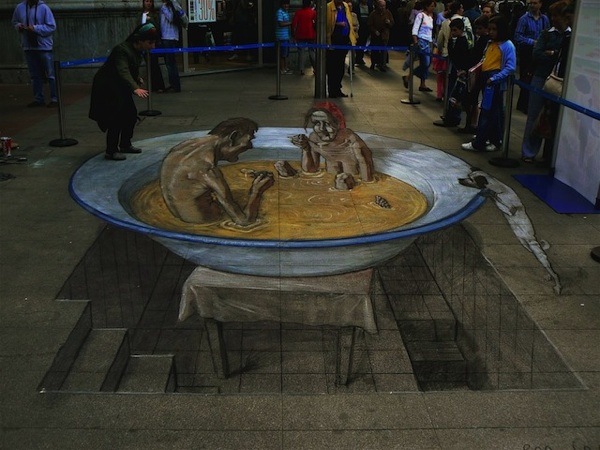 3D pouličná maľba vaňa optický klam