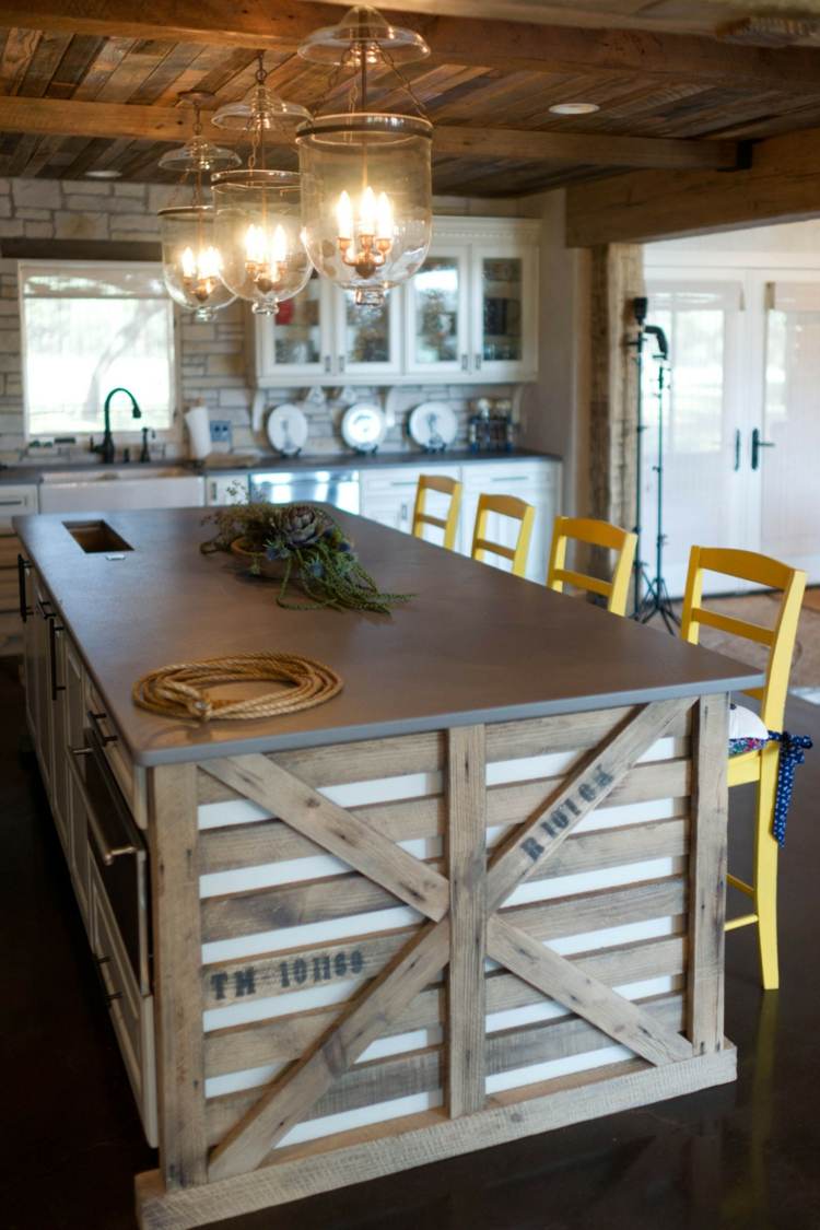 kreatívne a krásne nápady do kuchyne rustikálny kuchynský ostrov paleta drevené dosky