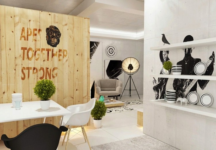 Postavte kreatívnu nástennú jednotku z drevených dosiek kreatívne nápady pre život deliaca stena drevené dosky jedáleň byt obývacia izba