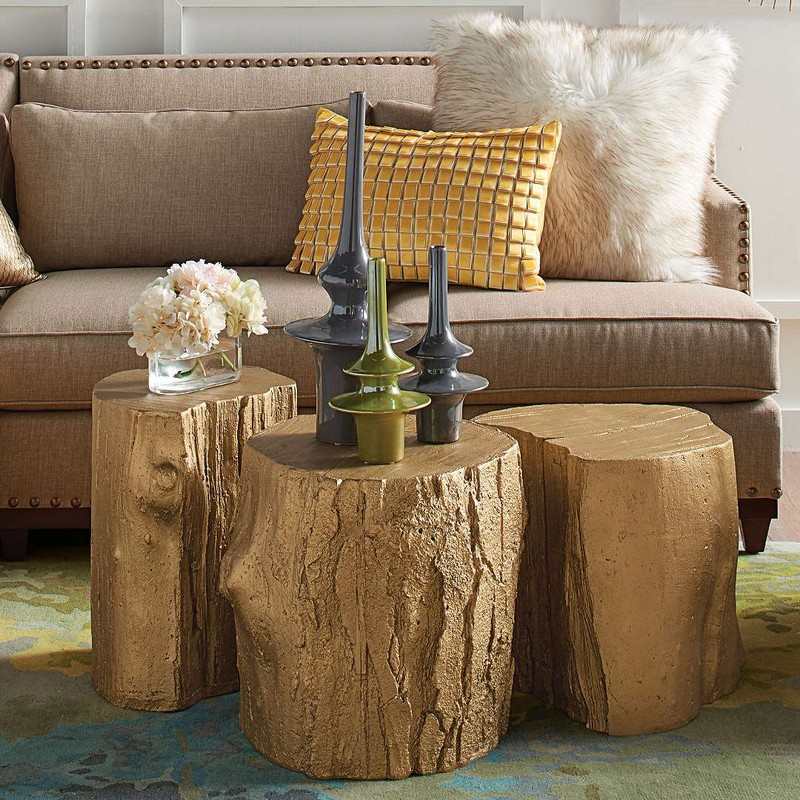 kreatívny-domov-nápady-urob si sám-strom-kmeň-konferenčný stolík-farba-zlatá