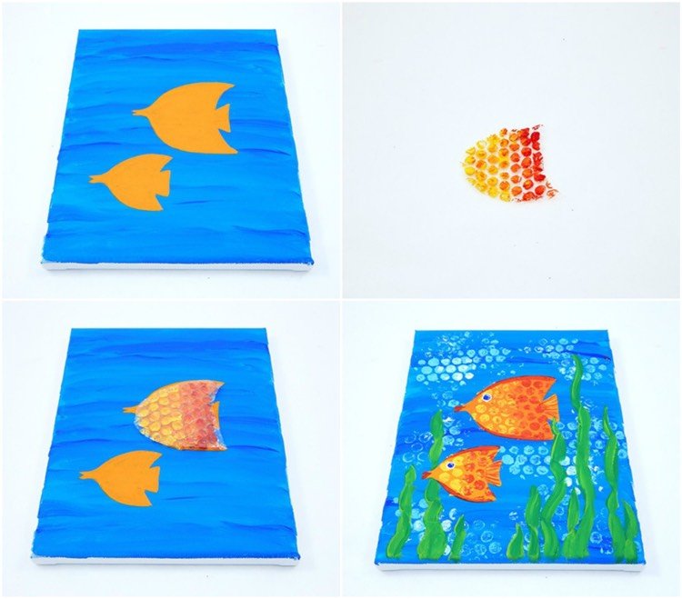 farba-deti-blistrová fólia-ryba-nástenná maľba