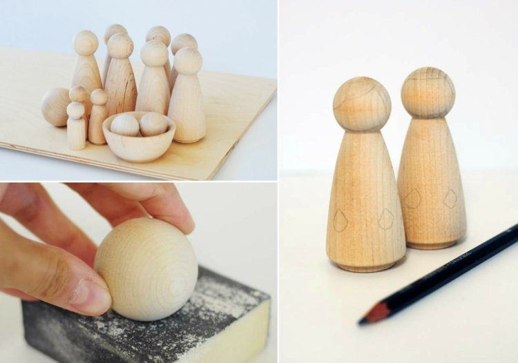Drotár betlehemu s detskými postavičkami namaľuje drevené guličky návod na vianočné remeslá