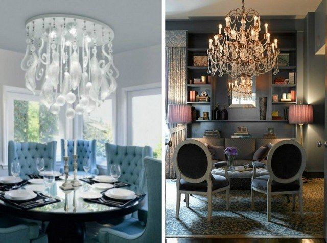 Krištáľový luster v klasickom interiéri Krištáľový luster v jedálni