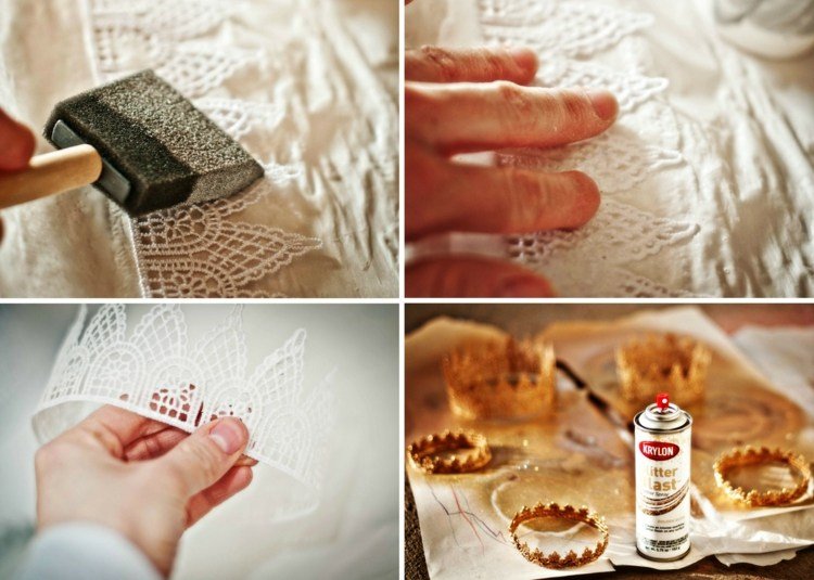 Korunka drotárska tkanina-návod-čipka-páska-lepenie