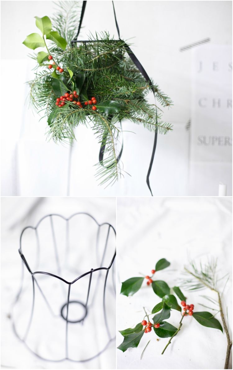 lustrová vianočná dekorácia, urobte si rám ilex