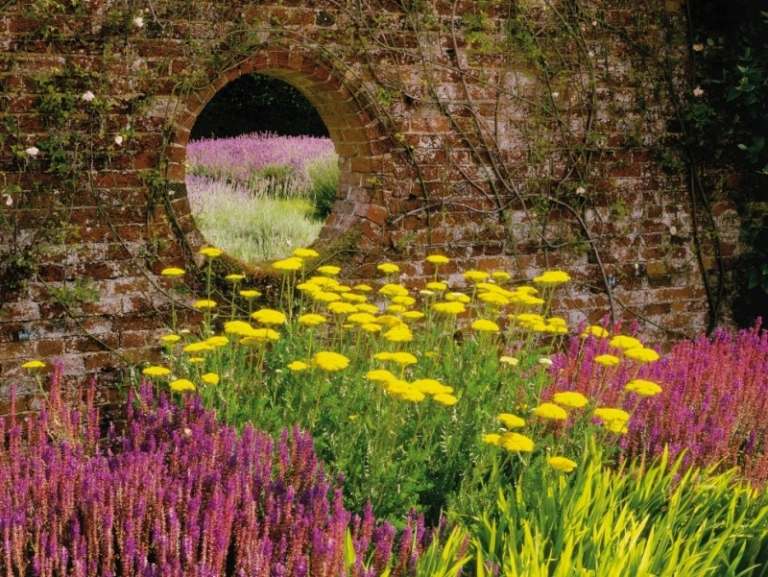 Voňavé kvety v záhrade - levanduľa vedľa záhradného múru Bylinné voňavé rastliny-levanduľa-stredomorská-záhradná architektúra