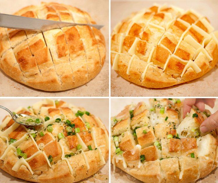 Upečte si bylinkový chlieb sami, krájanie chleba a trhanie chleba-nápadová náplň