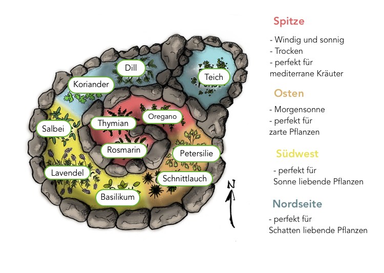 Bylinkovú špirálu vysaďte správne s jazierkom na severnú stranu slnečného cípu