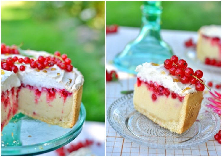 Vegánsky tvarohový koláč s ríbezľami a polevou z pusinky