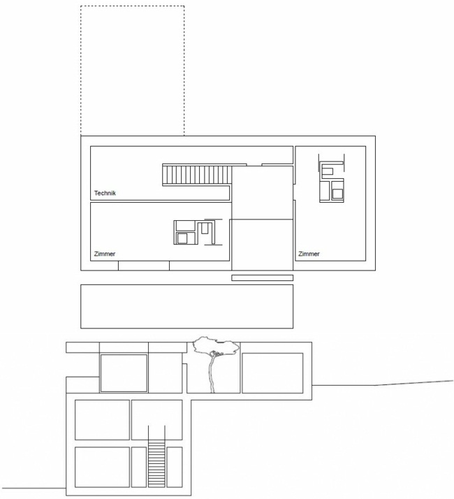 minimalistická architektúra tvaru kocky domu na svahu Architektúra svahu tvar domu kocka tvar skica pôdorys