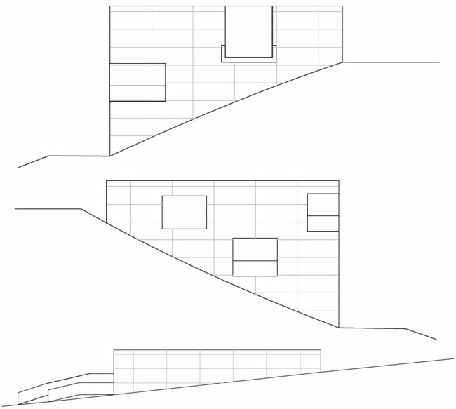 Bočný pohľad na svah modernej architektúry Chata vo Švajčiarsku moderná architektúra budova skica