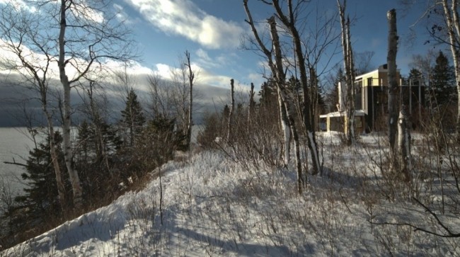 Zimná krajina Dom Riersona Salmona-v lese-jazero s výhľadom na architekta Salmela