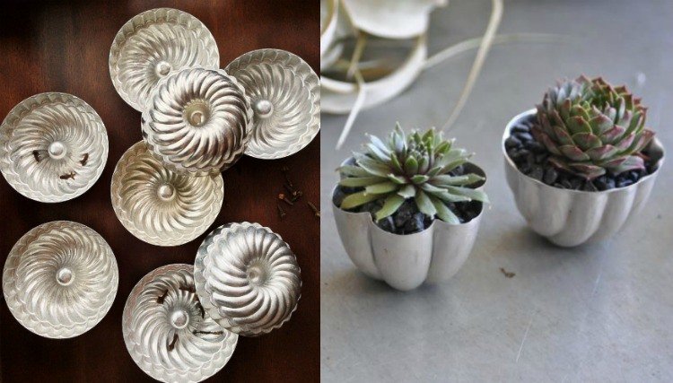 Pestujte malé sukulenty v pudingových formách forma na pečenie-koláčov-sadenie-tortové-formy-záhradná dekorácia-pudingové formy-kov-strieborná