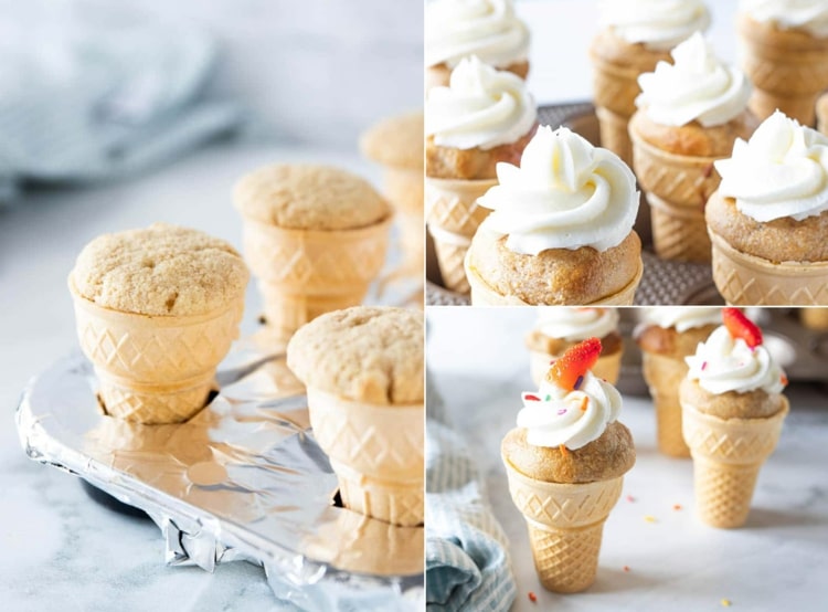 Jednoduché koláče vo vaflových pohároch s maslom a jahodami