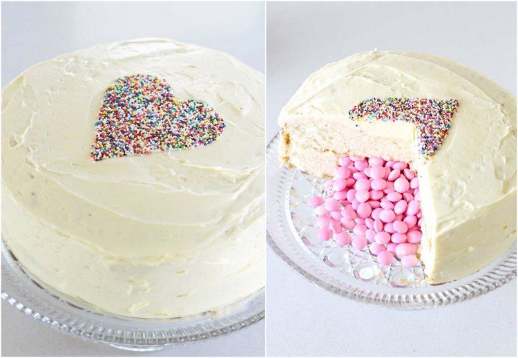 Pinata koláč plnený gombíkmi z ružovej čokolády koláč-s-prekvapením-smarties-koláč-pinata-recept