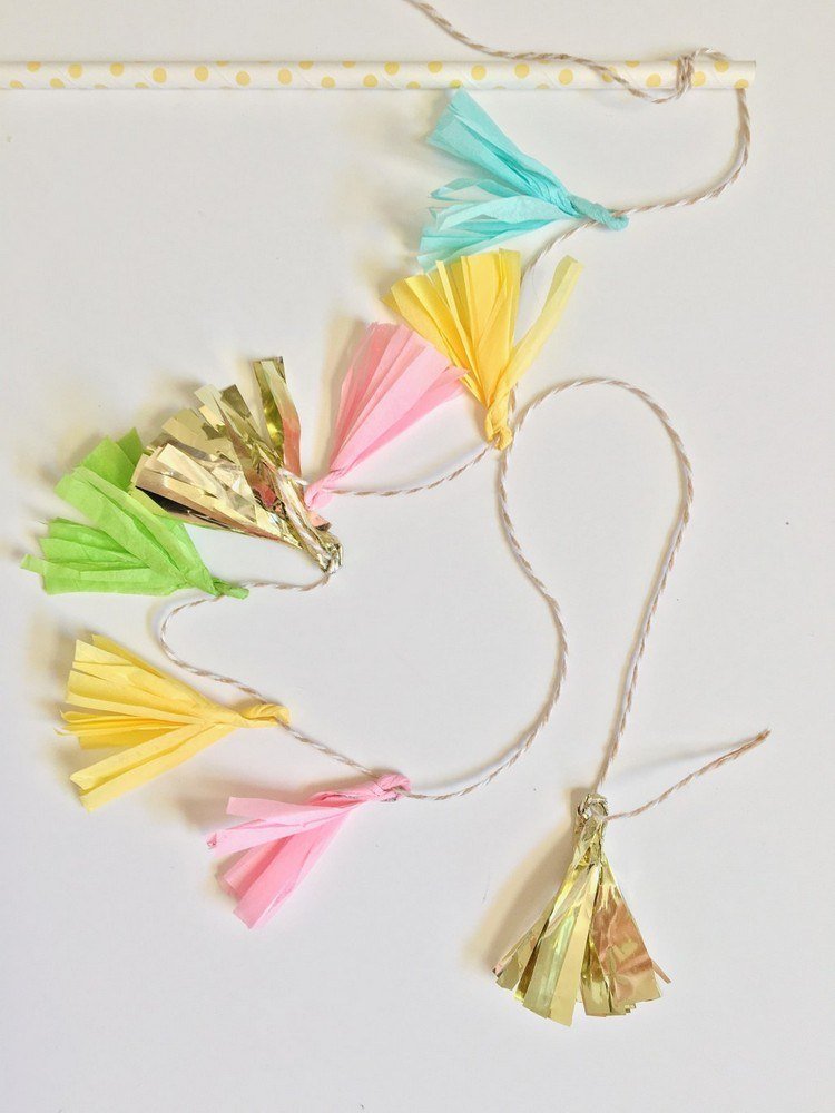 farebné strapce nite diy girlanda